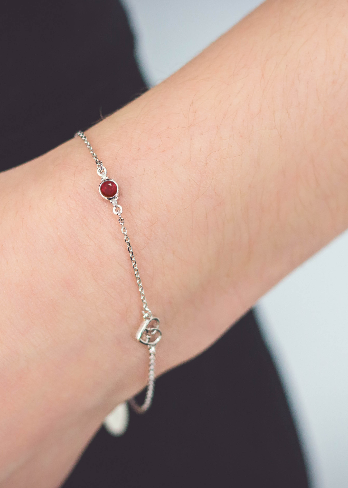 NATURAL RUBY AND TWO NATURAL DIAMOND JULY BRACELET SILVER
