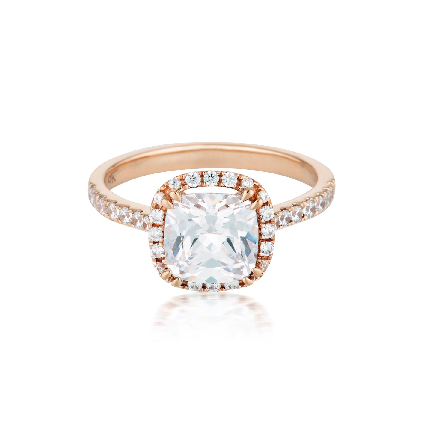 Cushion Cut Halo 1.5tcw Moissanite Engagement Ring in 9ct Rose Gold