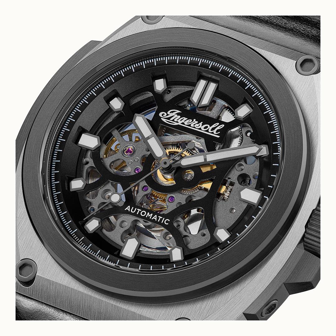Ingersoll The Motion Automatic Black Leather Watch
