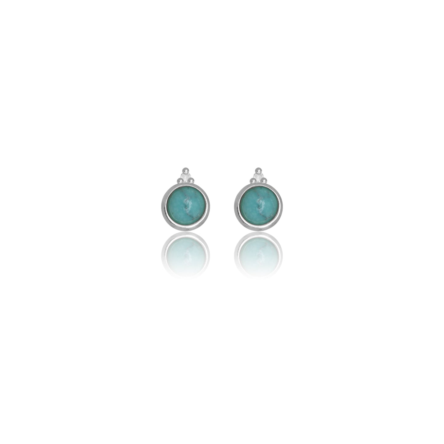 NATURAL TURQUOISE AND TWO NATURAL DIAMOND DECEMBER EARRINGS SILVER