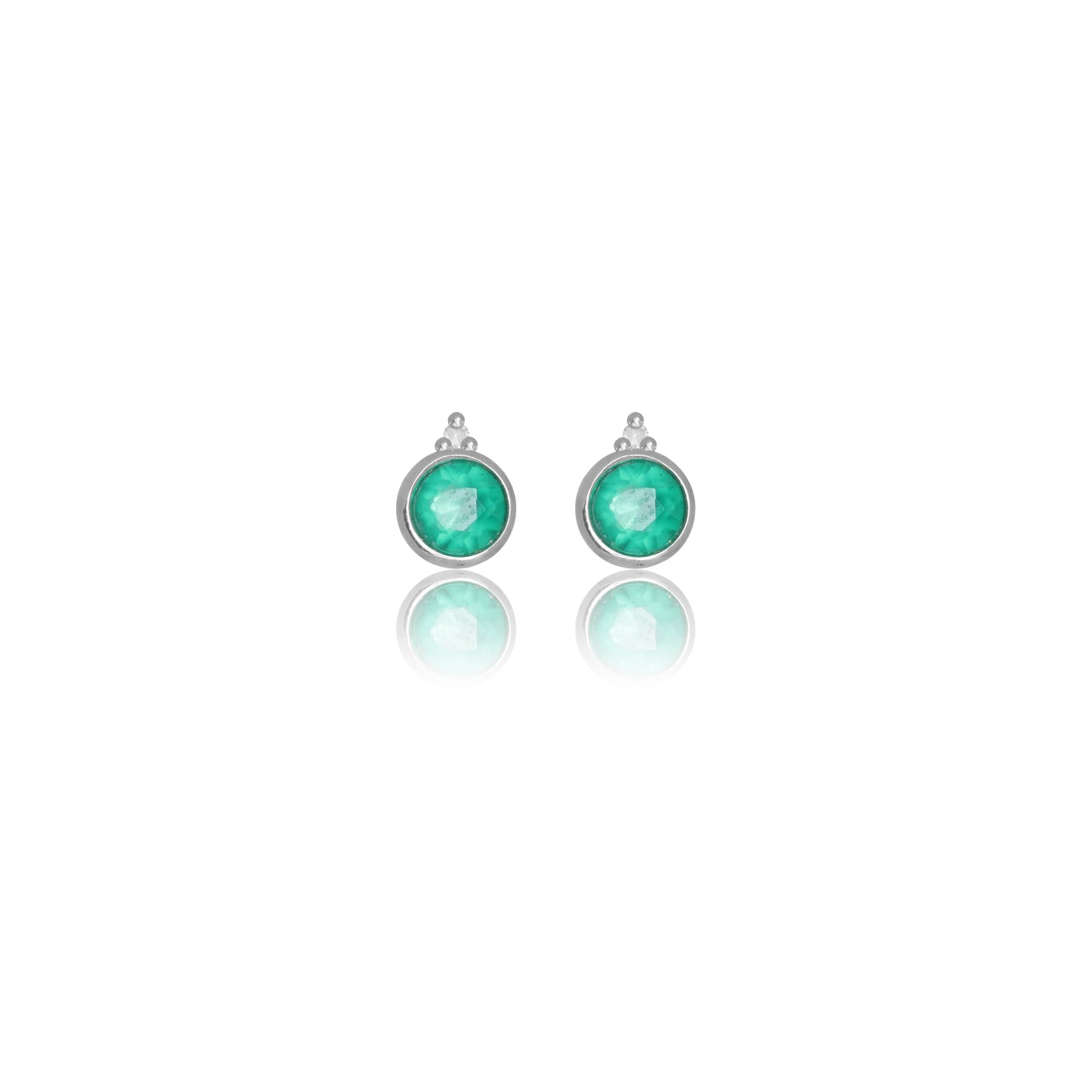 NATURAL GREEN AGATE AND TWO NATURAL DIAMOND MAY EARRINGS SILVER