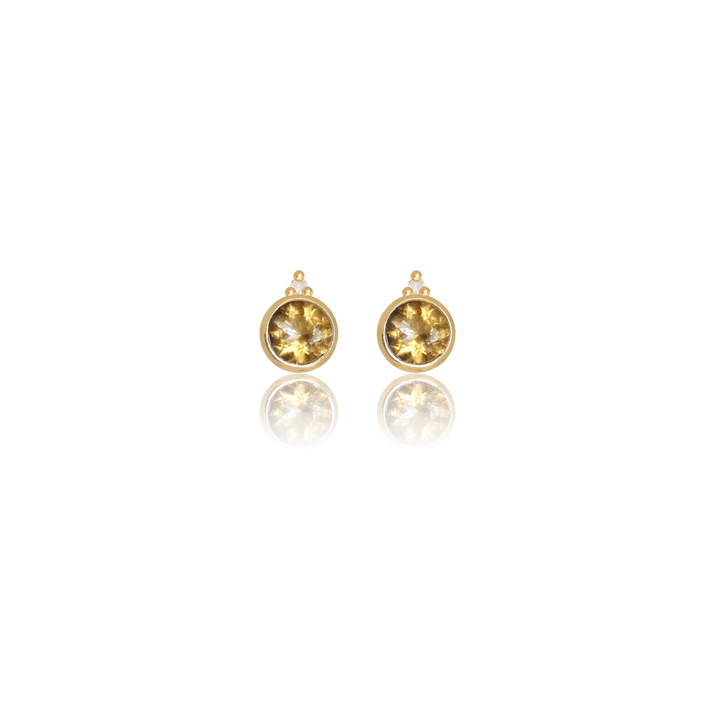 NATURAL CITRINE AND TWO NATURAL DIAMOND NOVEMBER EARRINGS GOLD