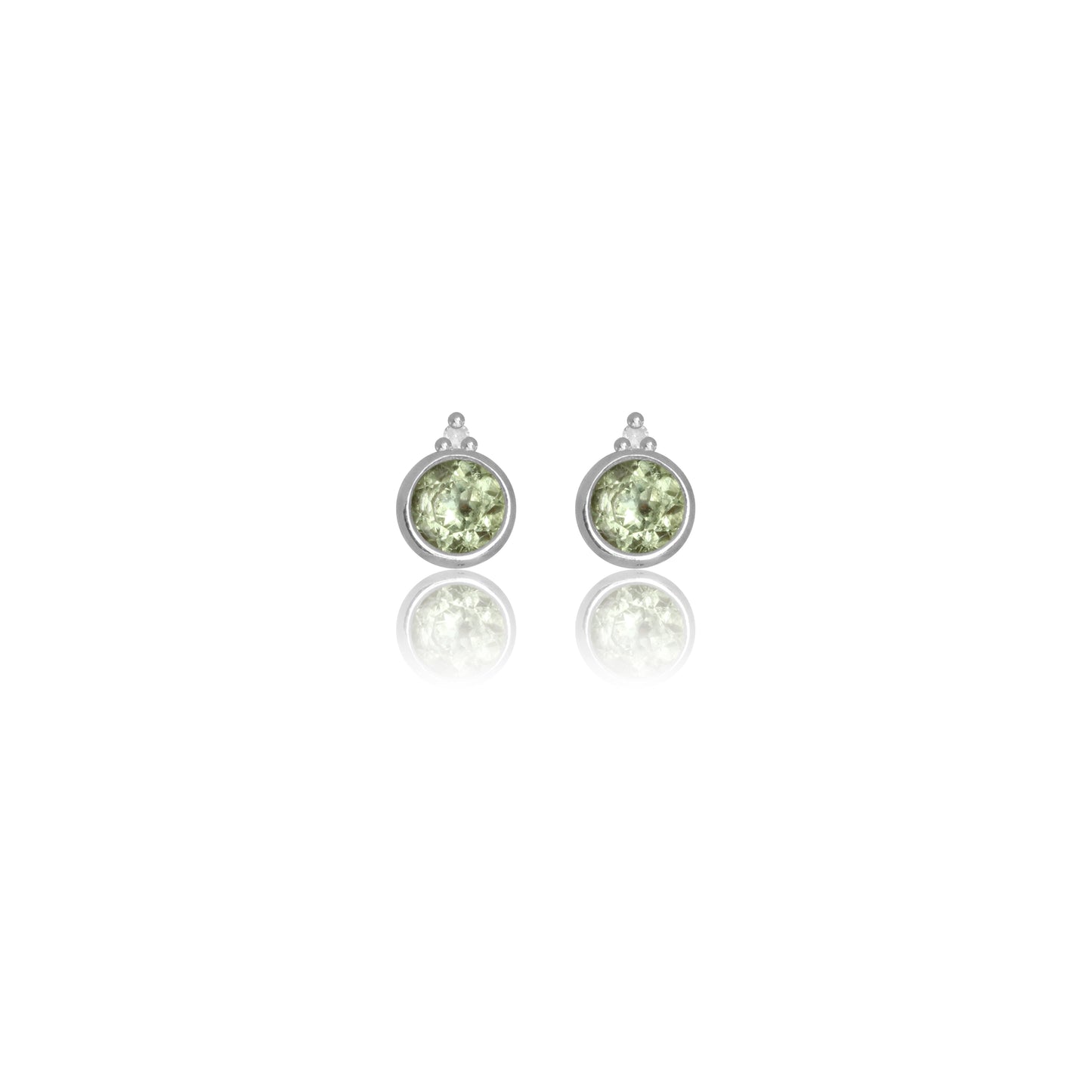 NATURAL PERIDOT AND TWO NATURAL DIAMOND AUGUST EARRINGS SILVER