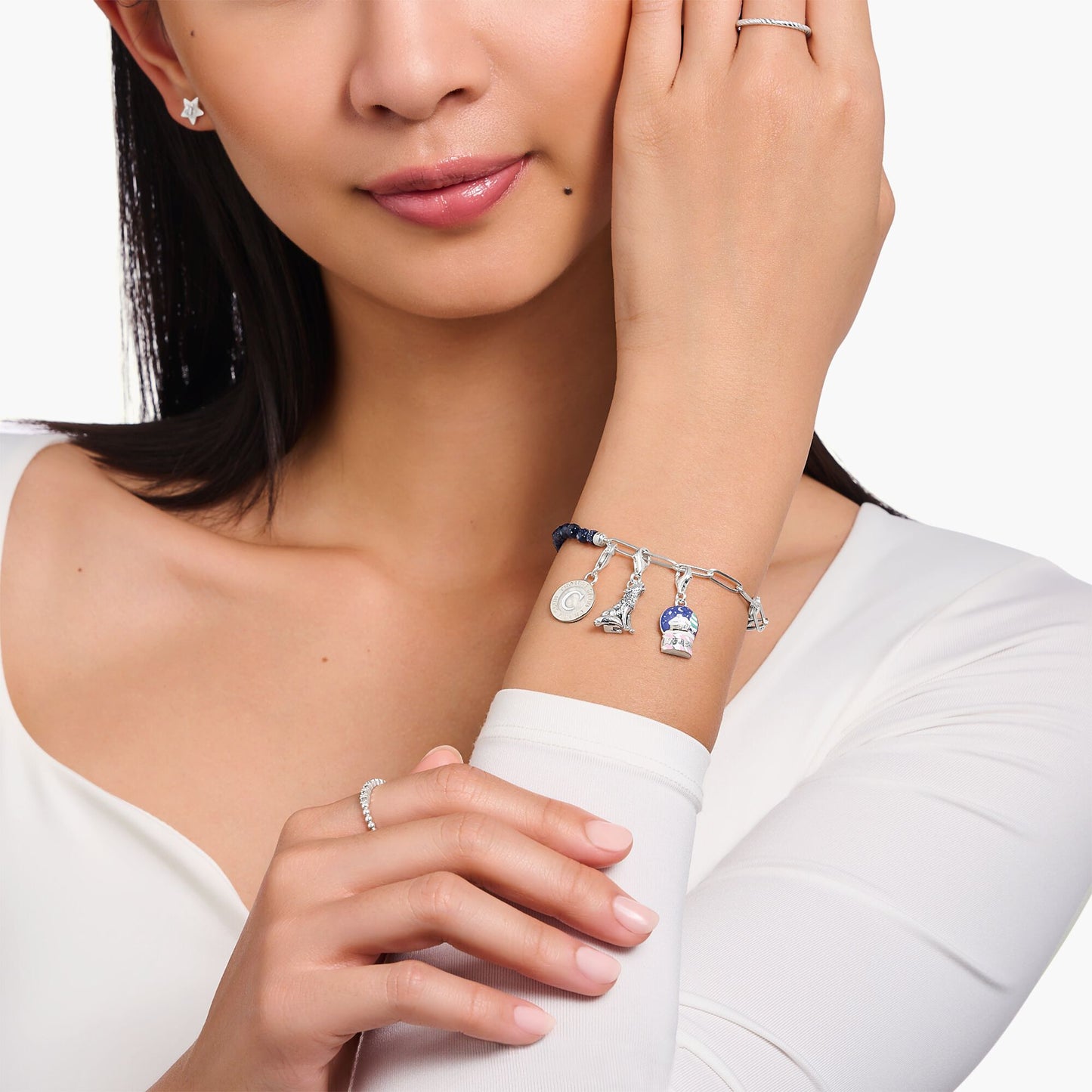 THOMAS SABO Silver Charm Bracelet With Dark Blue Sandstone