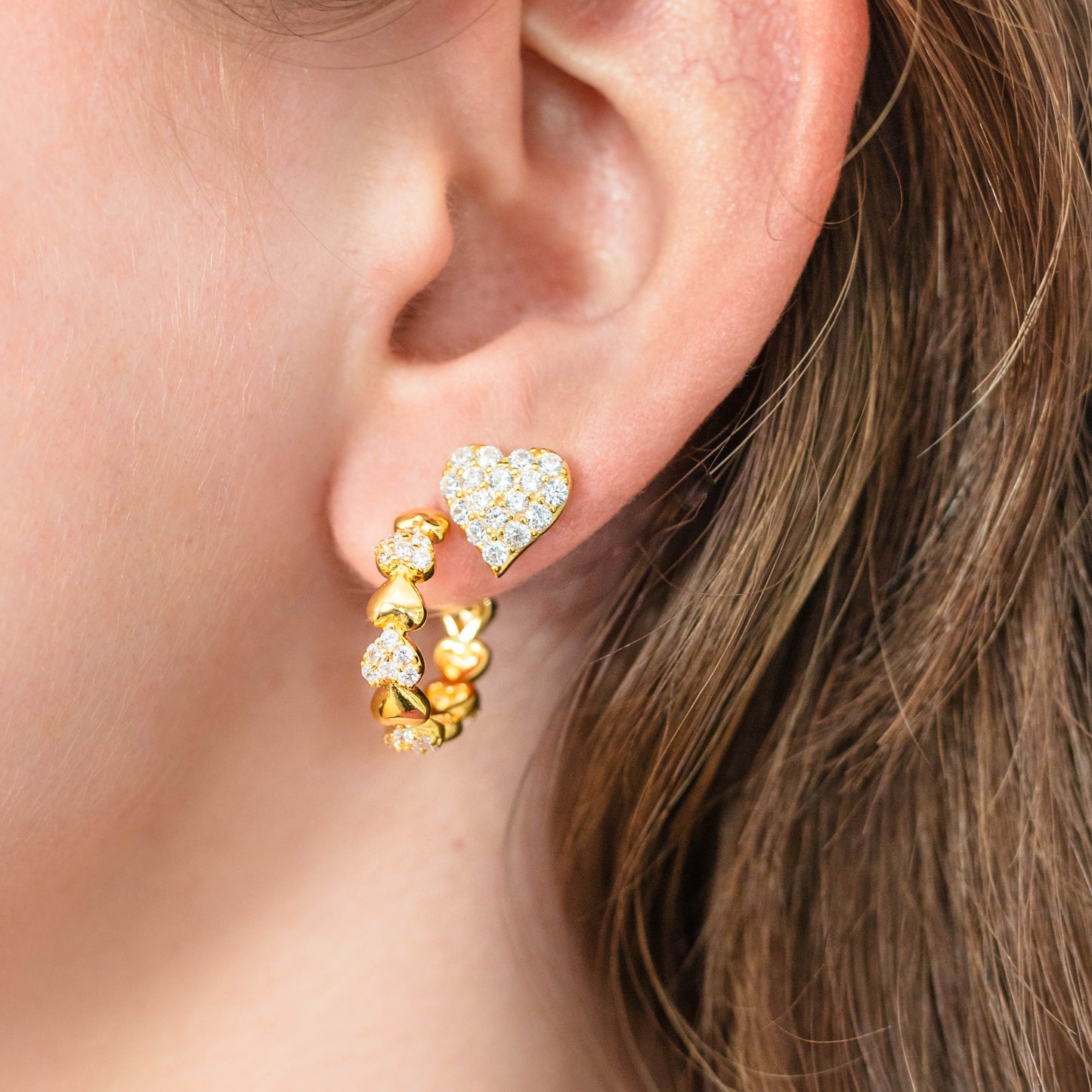 SWEETHEART SPARKLY HEART HOOPS GOLD