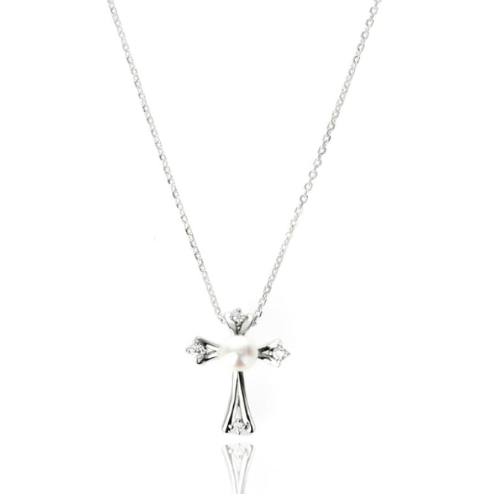 OCEANS FRESHWATER PEARL CROSS SILVER