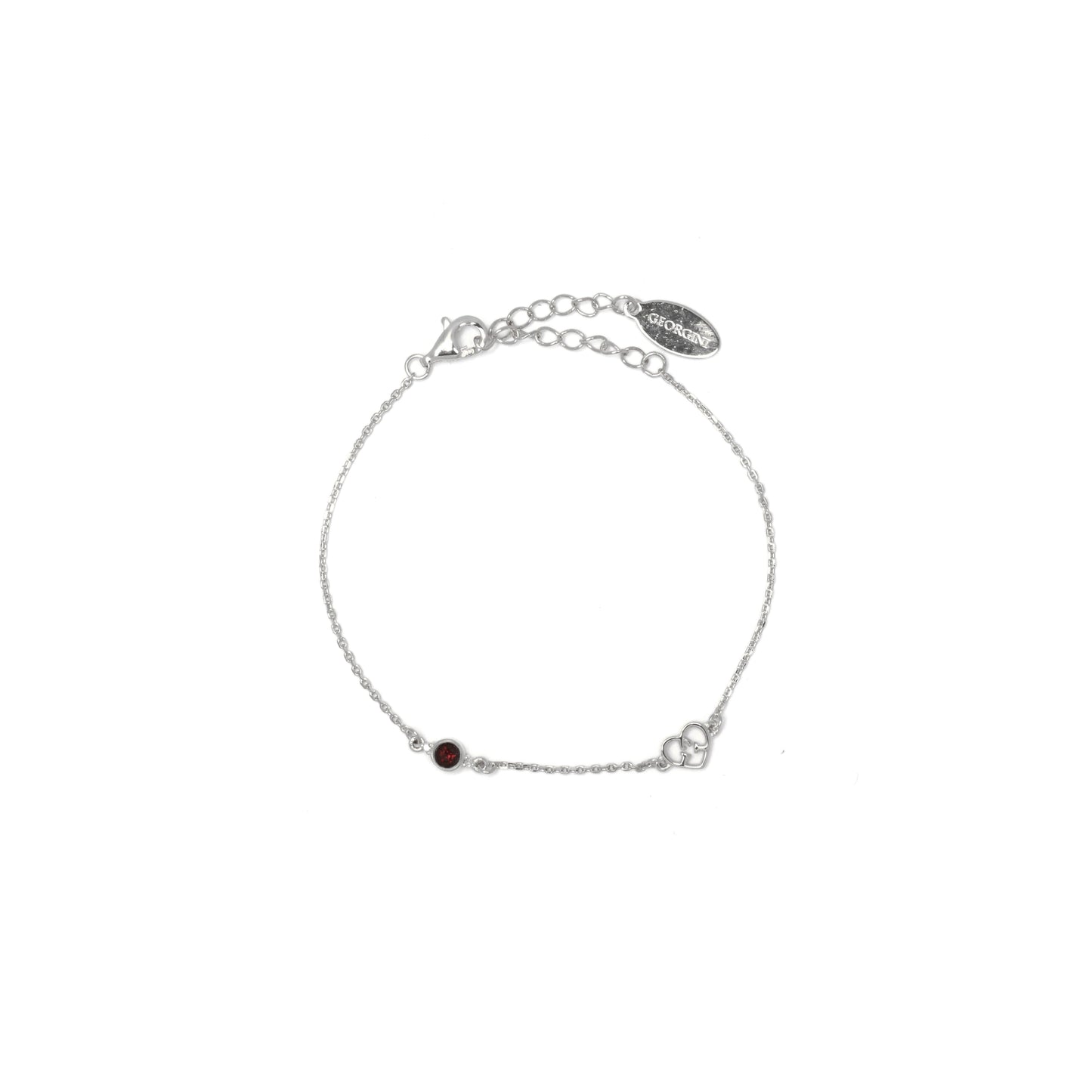 NATURAL GARNET AND TWO NATURAL DIAMOND JANUARY BRACELET SILVER