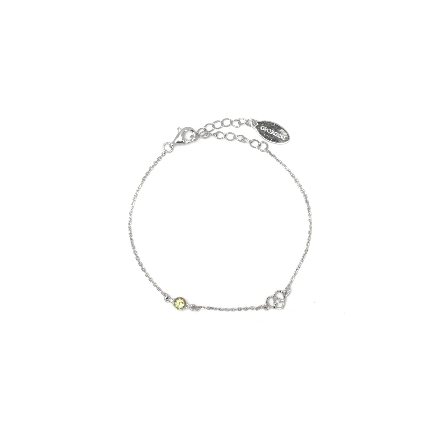 NATURAL PERIDOT AND TWO NATURAL DIAMOND AUGUST BRACELET SILVER