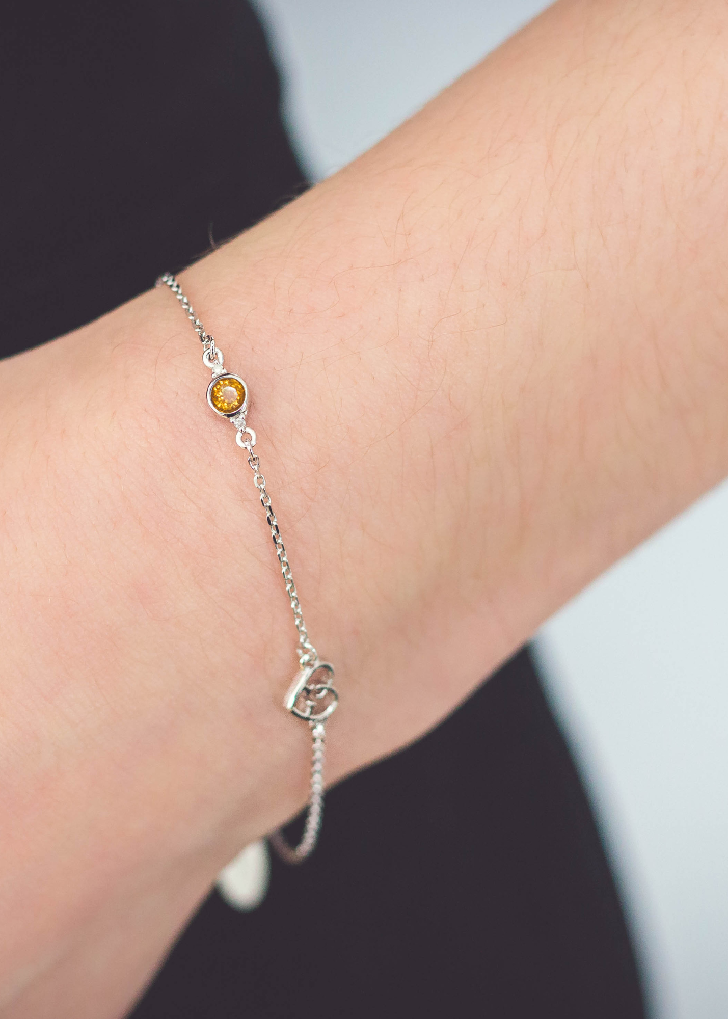 NATURAL CITRINE AND TWO NATURAL DIAMOND NOVEMBER BRACELET SILVER