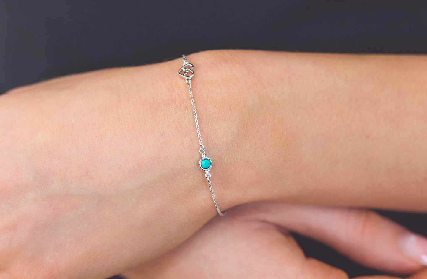 NATURAL TURQUOISE AND TWO NATURAL DIAMOND DECEMBER BRACELET SILVER