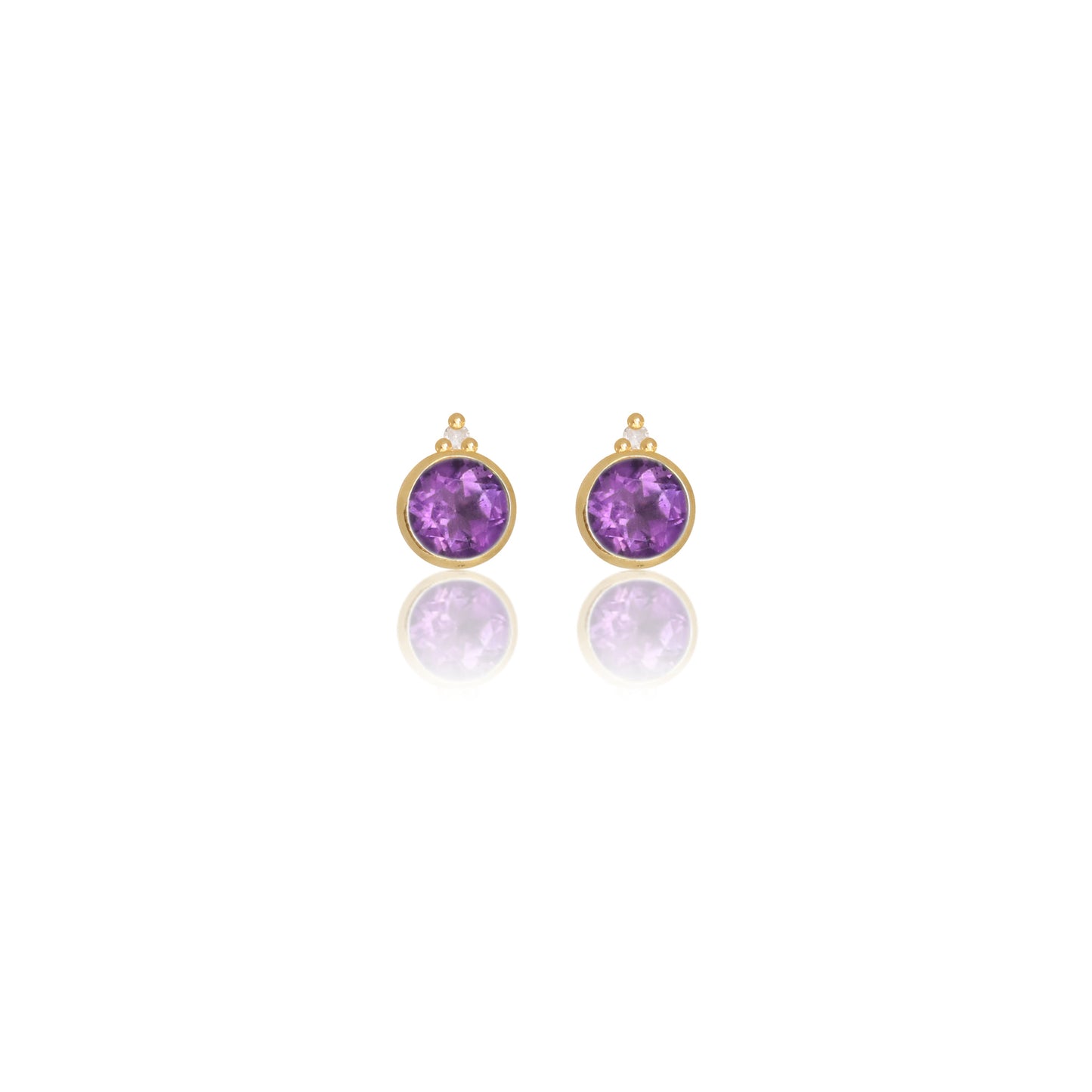 NATURAL AMETHYST AND TWO NATURAL DIAMOND FEBRUARY EARRINGS GOLD