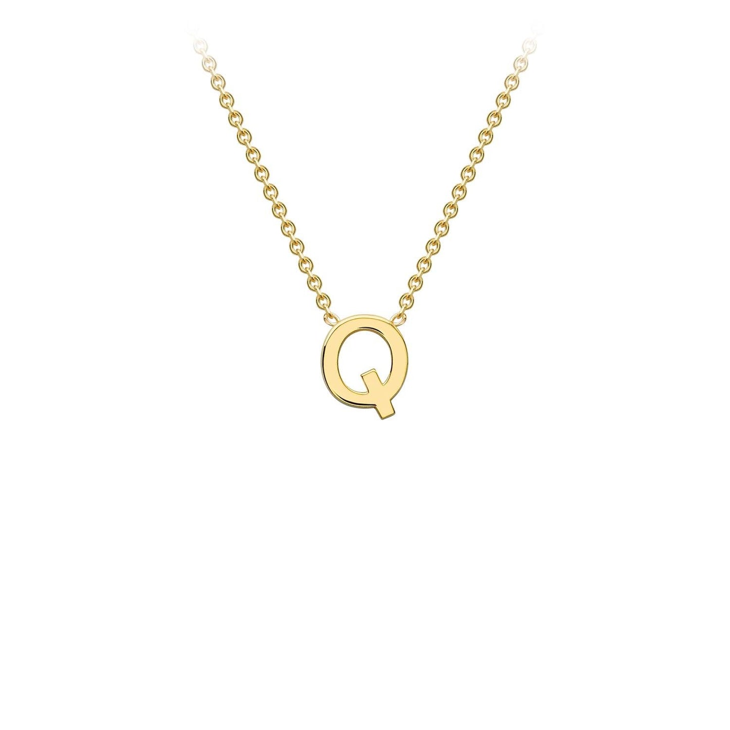9K Yellow Gold 'Q' Initial Adjustable Letter Necklace 38/43cm