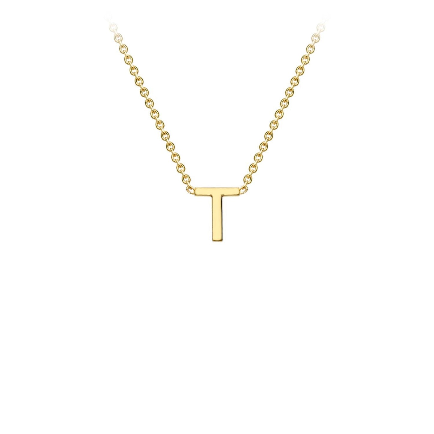 9K Yellow Gold 'T' Initial Adjustable Letter Necklace 38/43cm