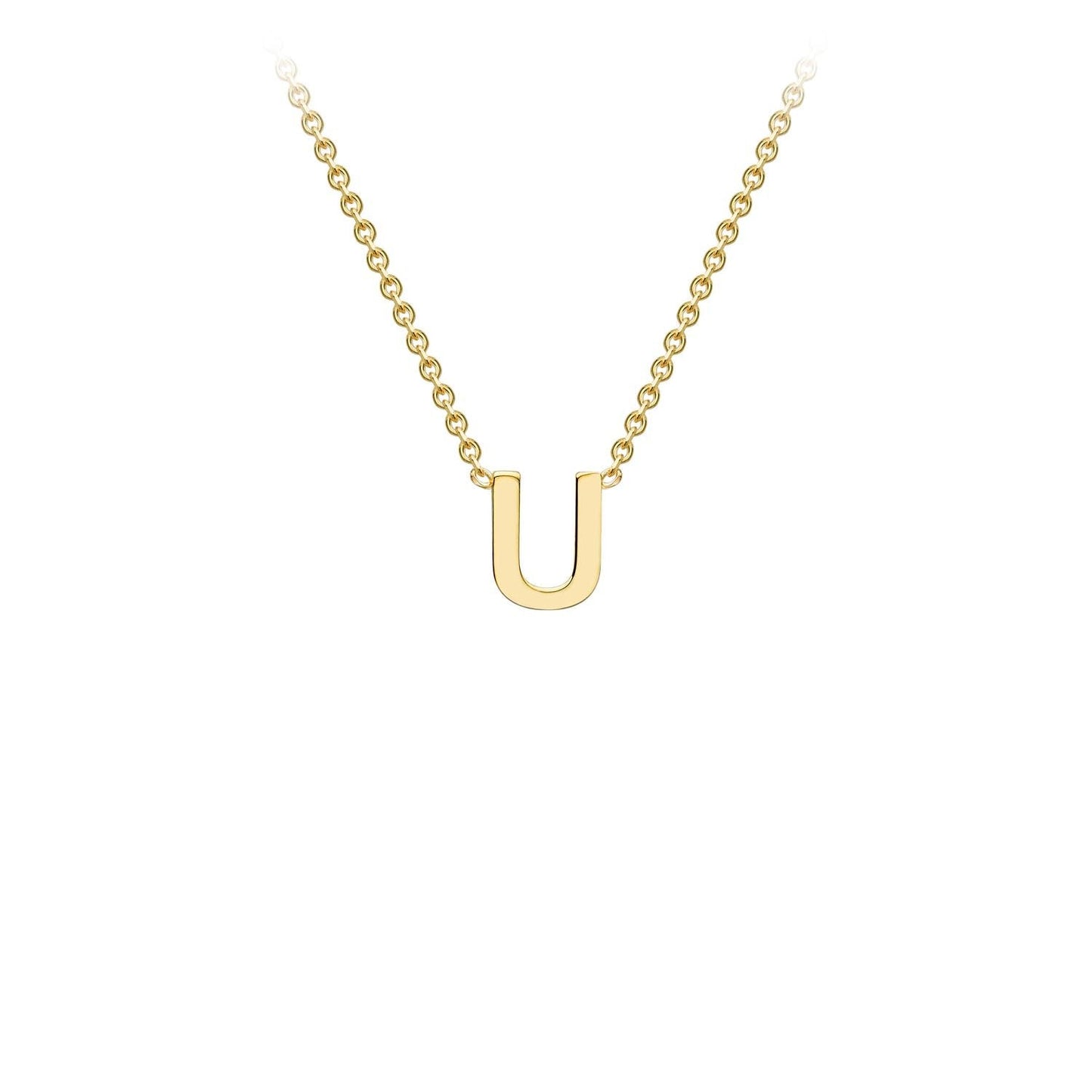 9K Yellow Gold 'U' Initial Adjustable Letter Necklace 38/43cm