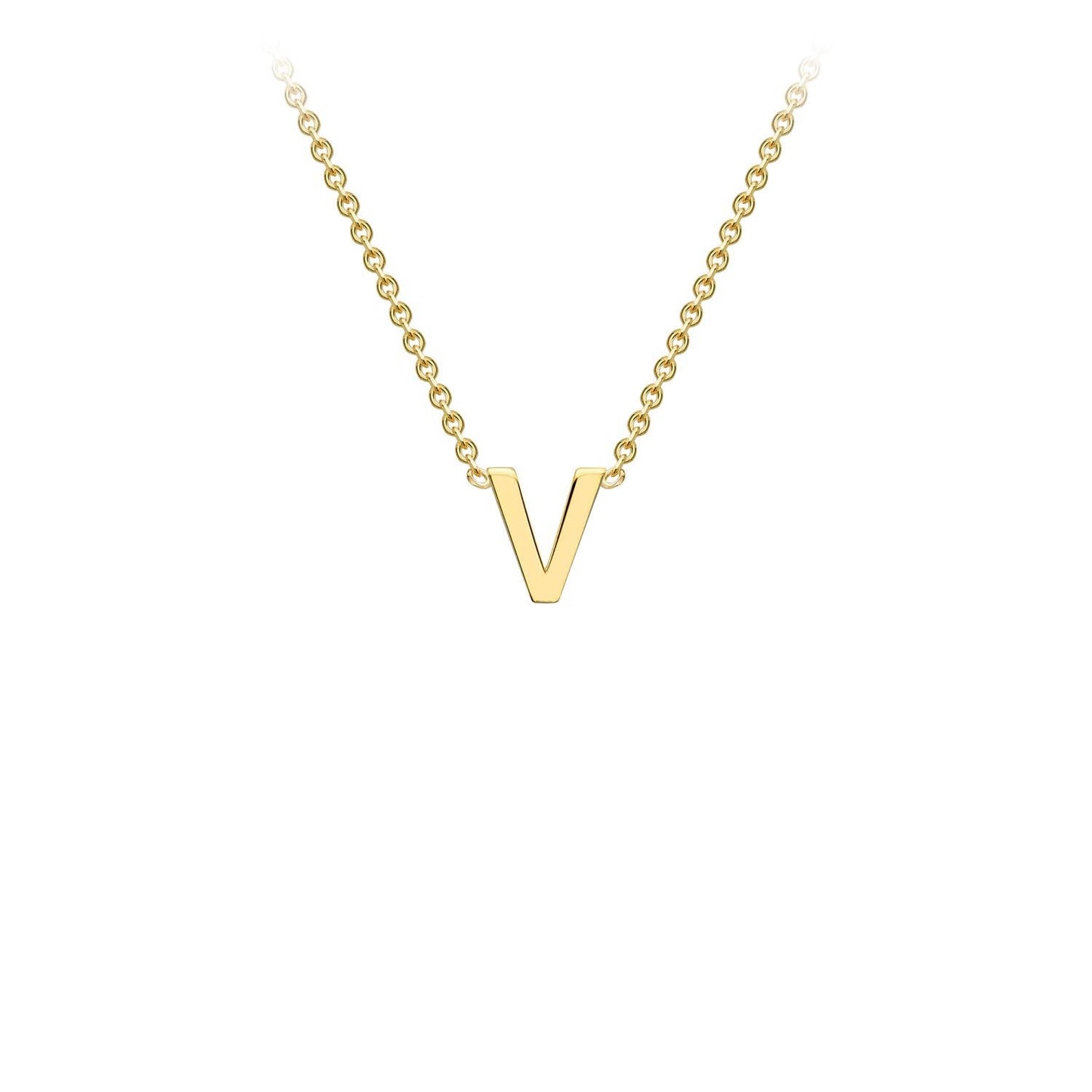 9K Yellow Gold 'V' Initial Adjustable Letter Necklace 38/43cm