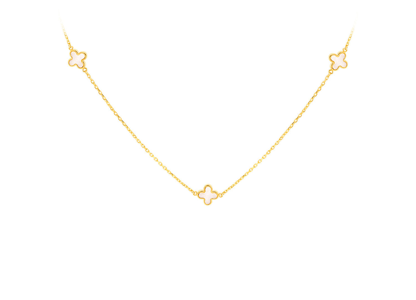 9K Yellow Gold 3 Mother-of-Pearl Petal Necklace 40-42.5 cm