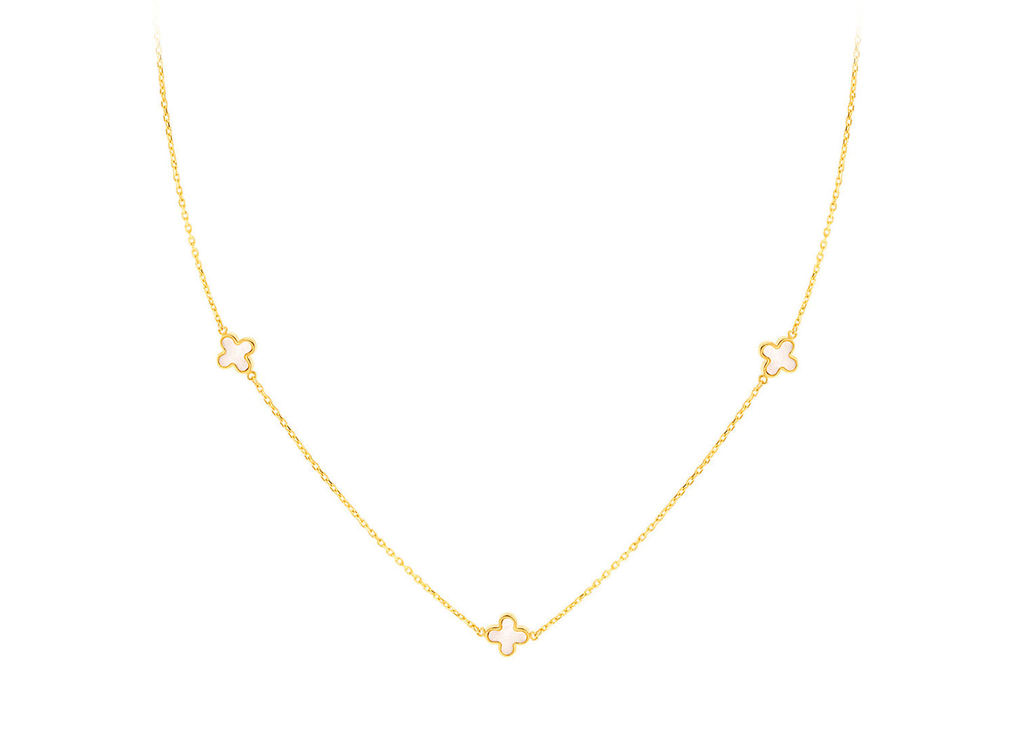 9K Yellow Gold 3 Mother-of-Pearl Petal Necklace 40-42.5 cm