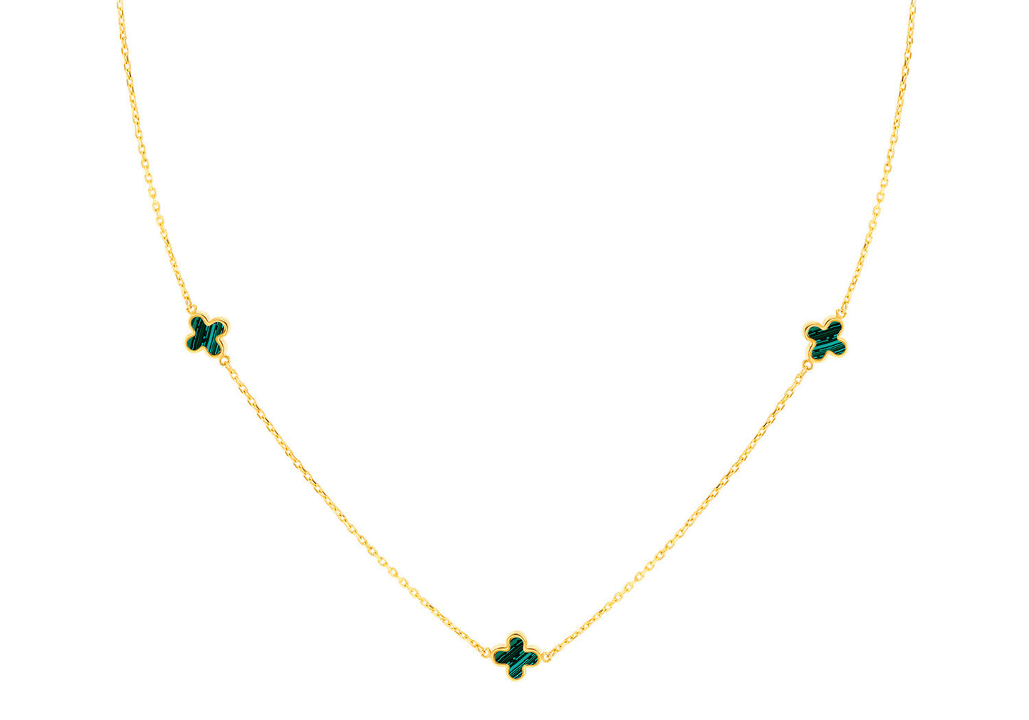 9K Yellow Gold 3 Malachite Petal Necklace 40-42.5 cm