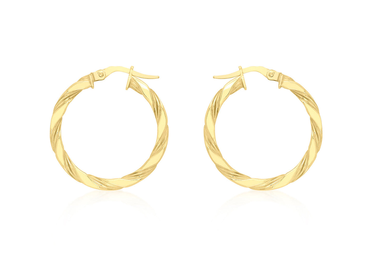 9K Yellow Gold Flat Twist Hoops 20 mm