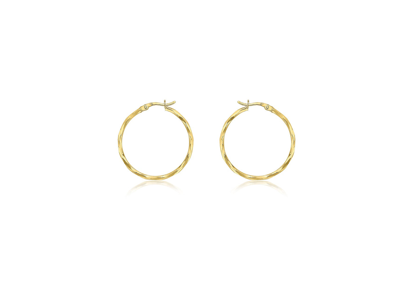 9K Yellow Gold Diamond Cut Hoop Earrings 28mm