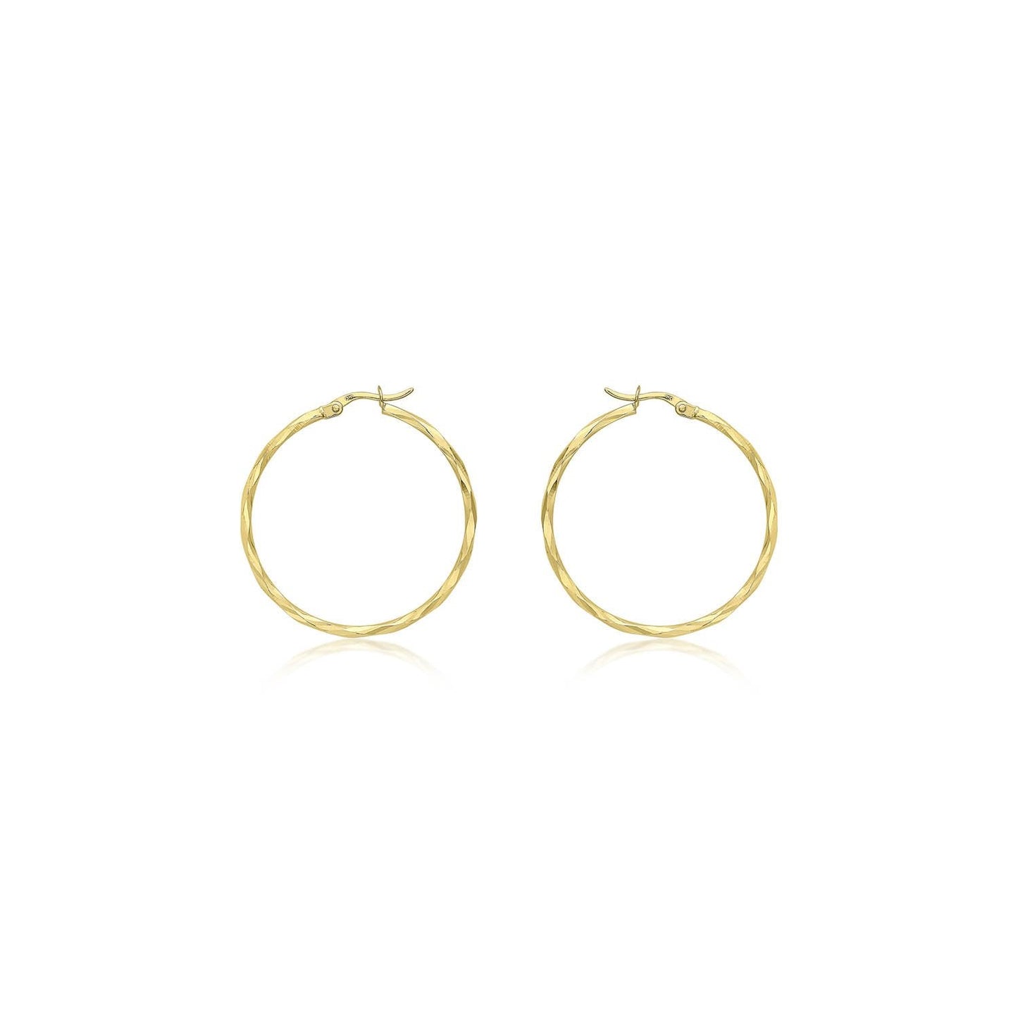 9K Yellow Gold 33mm Diamond Cut Faceted Hoop Creole Earrings