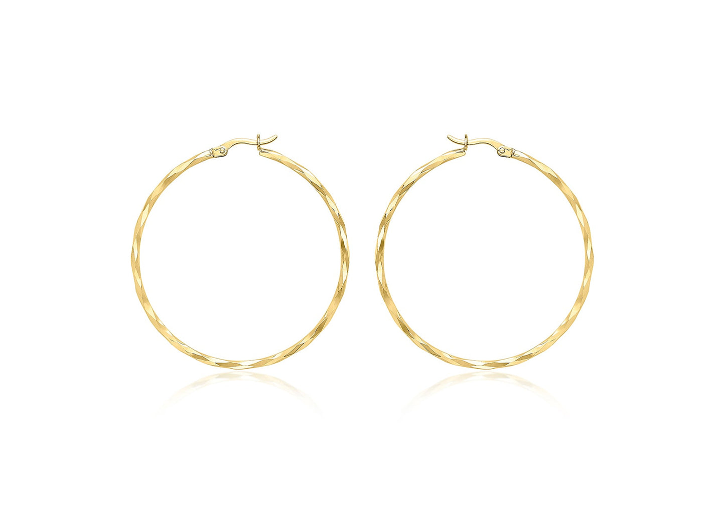 9K Yellow Gold Diamond Cut Hoop Earrings 42mm