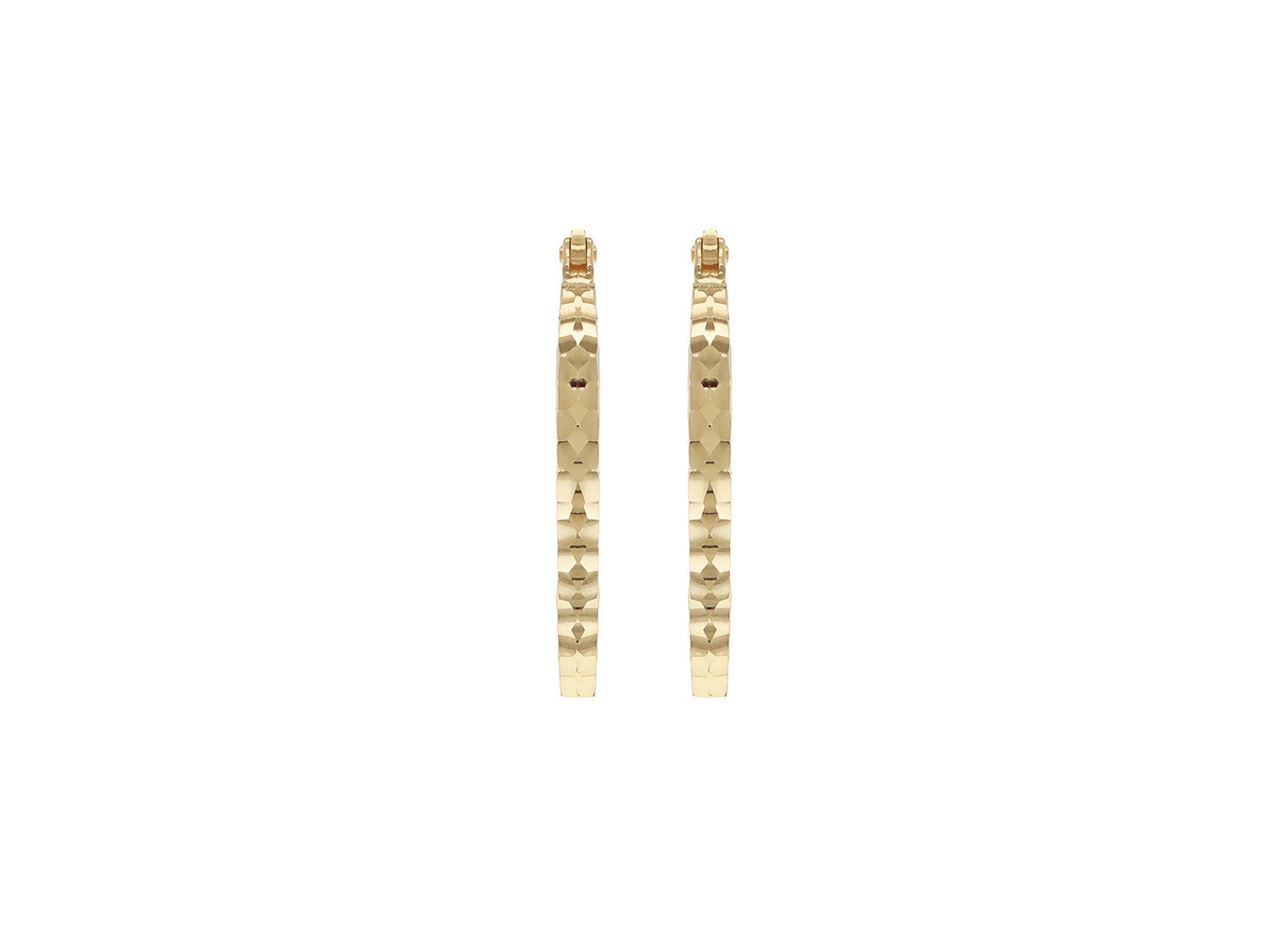 9K Yellow Gold Hollow Diamond-Cut Med Oval Hoop Earrings