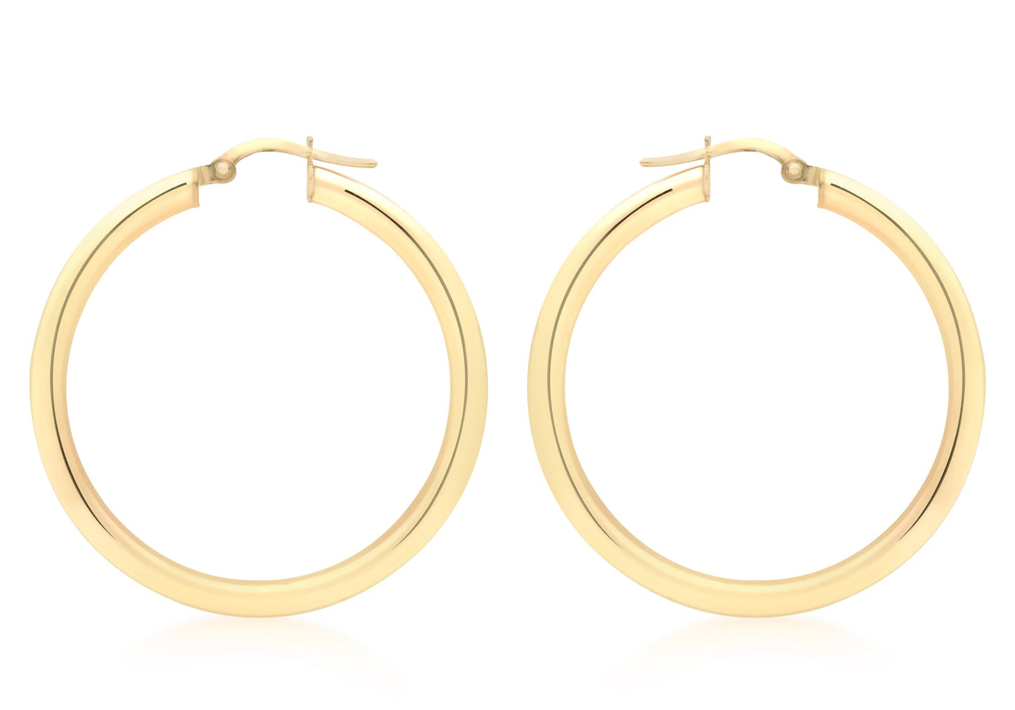 9K Yellow Gold 3mm Round Hoop Earrings 35mm