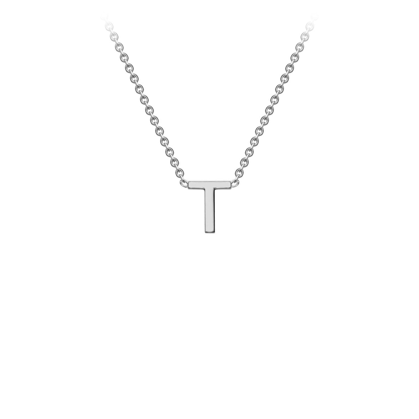 9K White Gold 'T' Initial Adjustable Letter Necklace 38/43cm