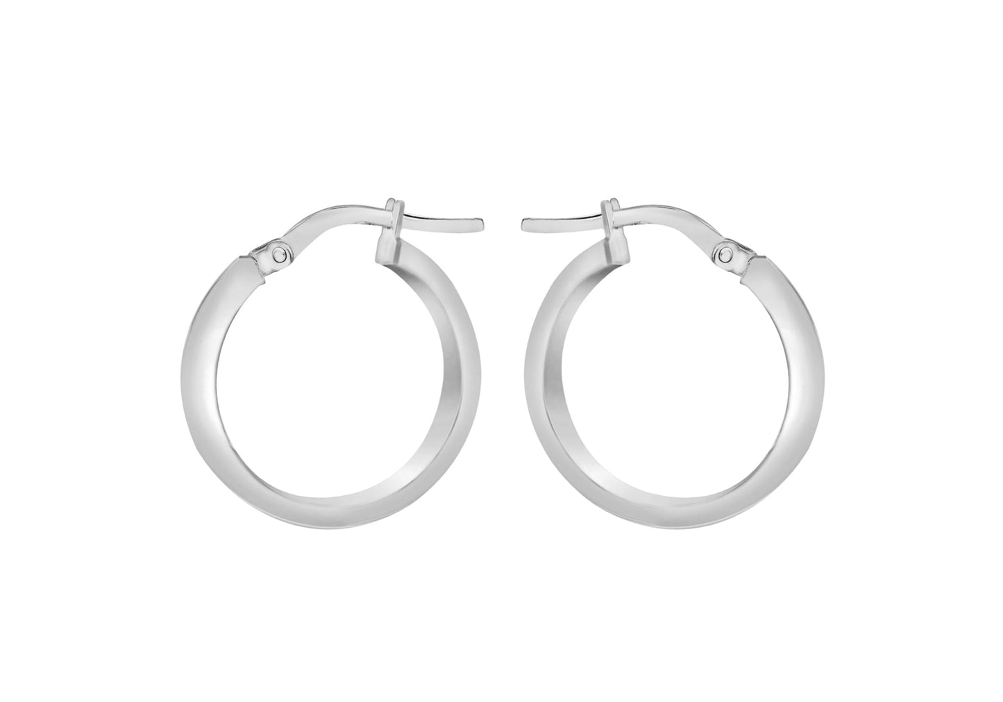 9K White Gold 3mm Rectangular-Tube 15mm Hoop Creole Earrings