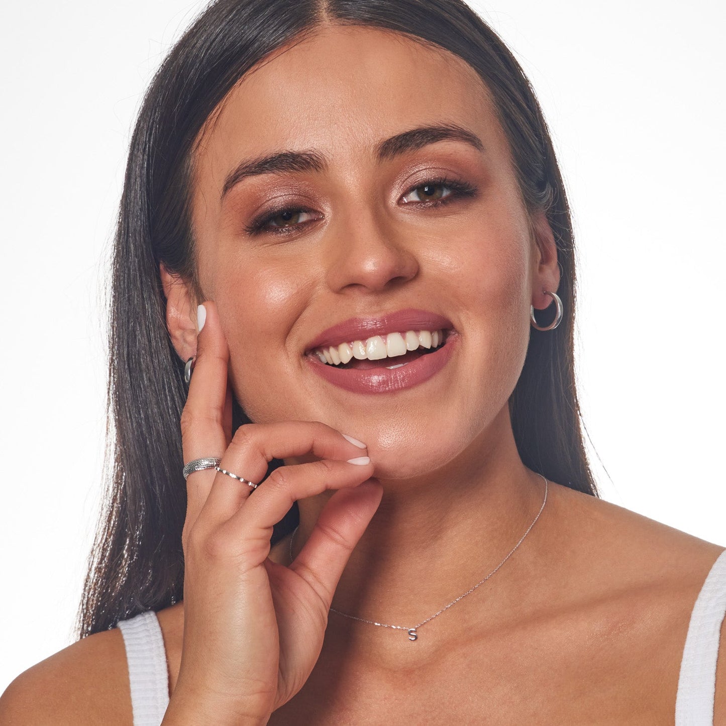 9K White Gold 3mm Rectangular-Tube 15mm Hoop Creole Earrings