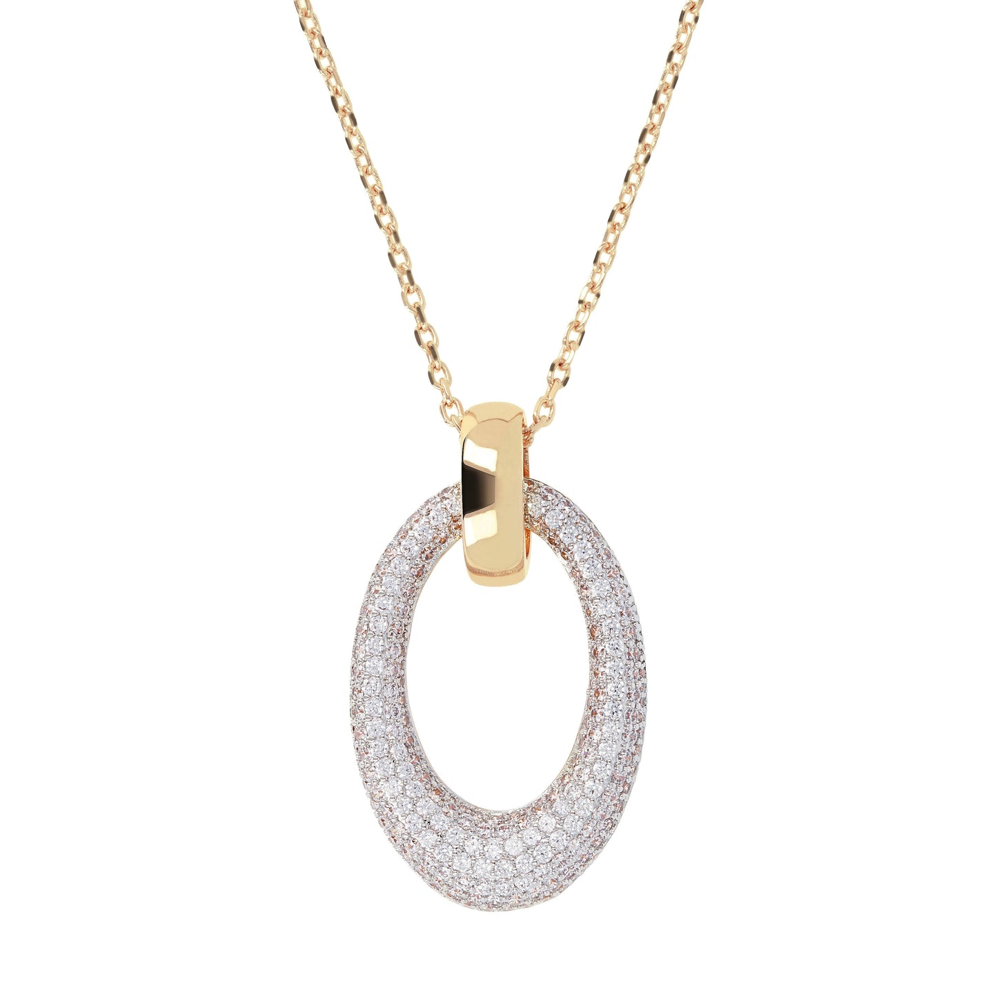 Bronzallure Altissima Golden Oval Pave Pendant Necklace