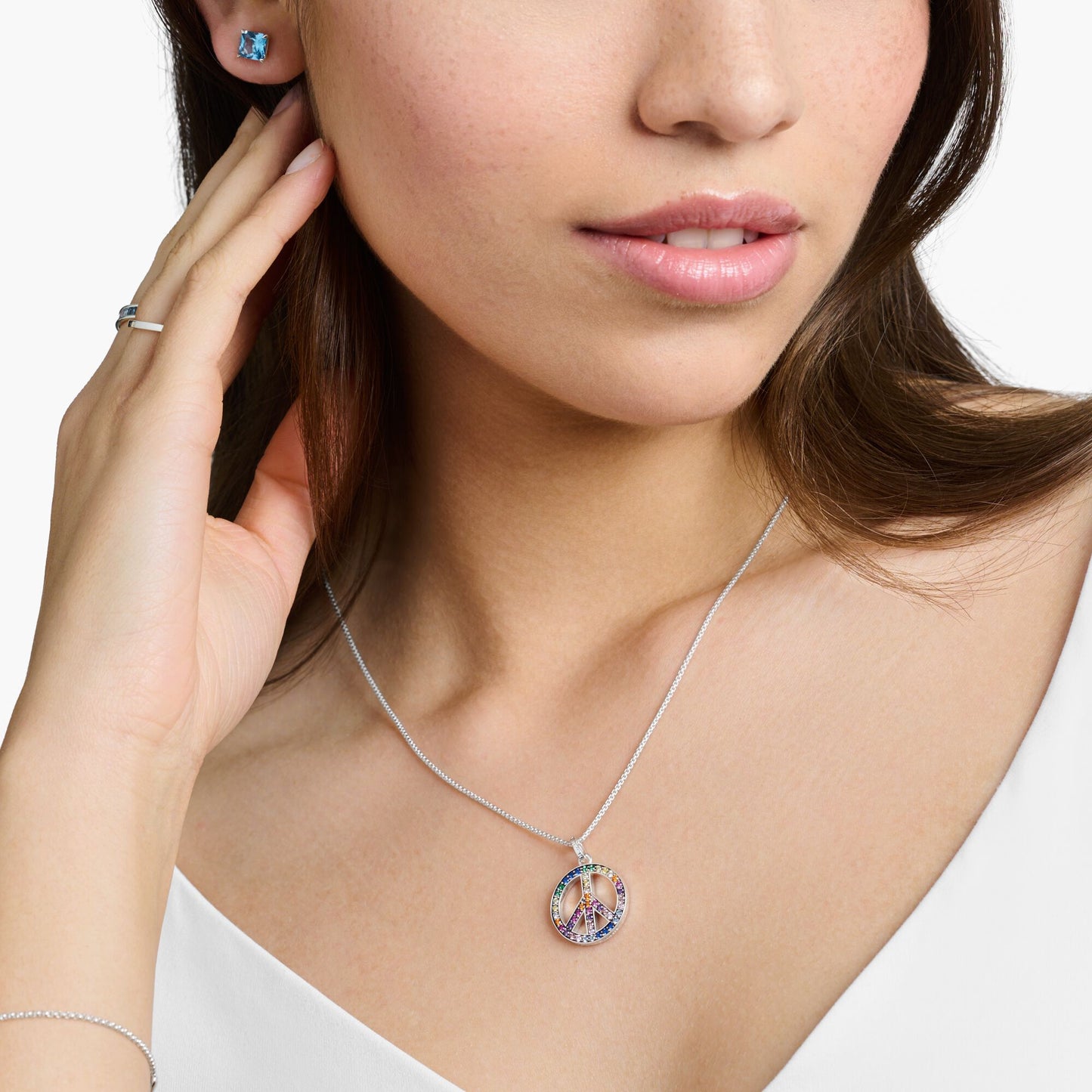THOMAS SABO Necklace with Pendant Peace-Sign Silver Blackened