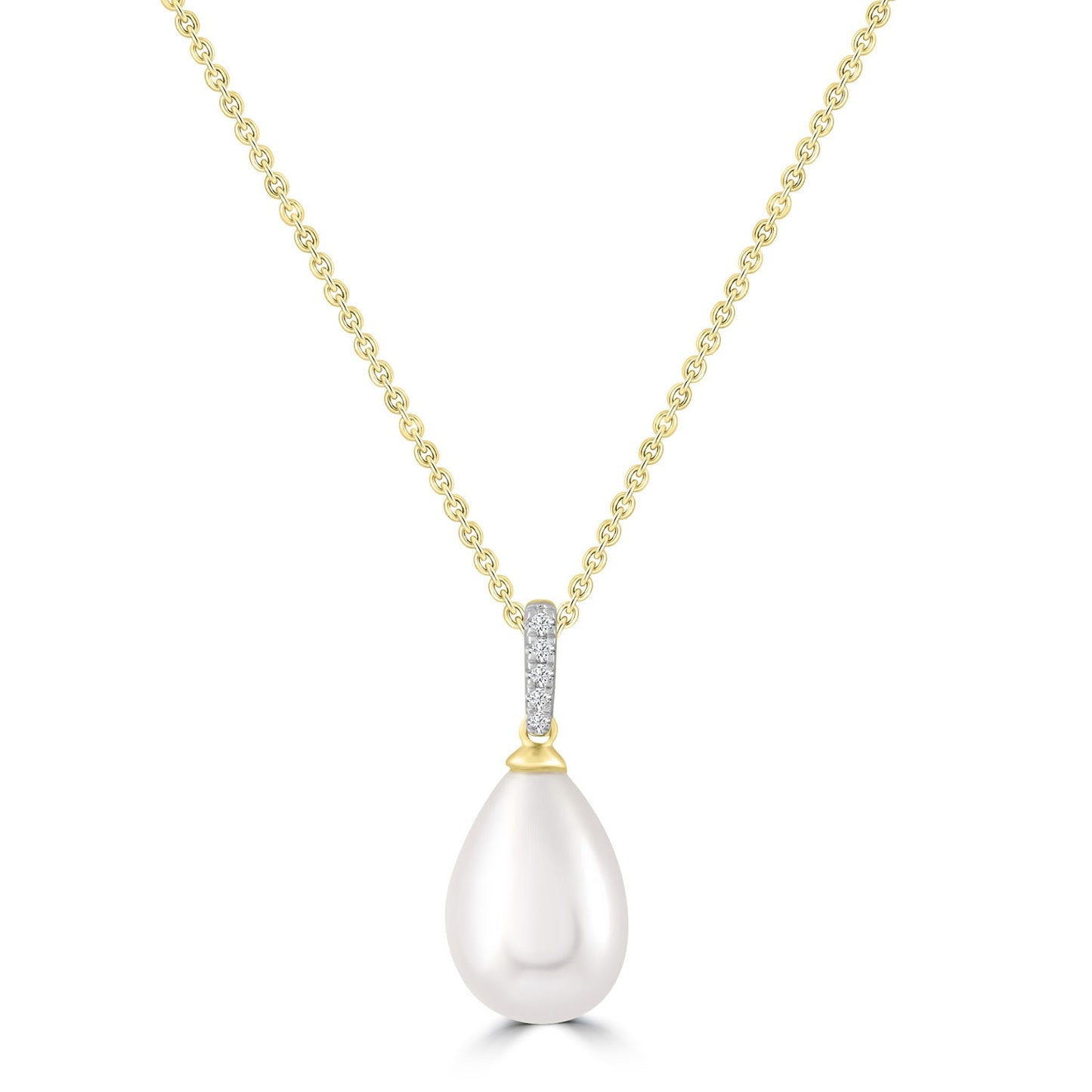 Diamond Pearl Necklace with 0.02ct Diamonds in 9K Yellow Gold - N-20566-002-Y