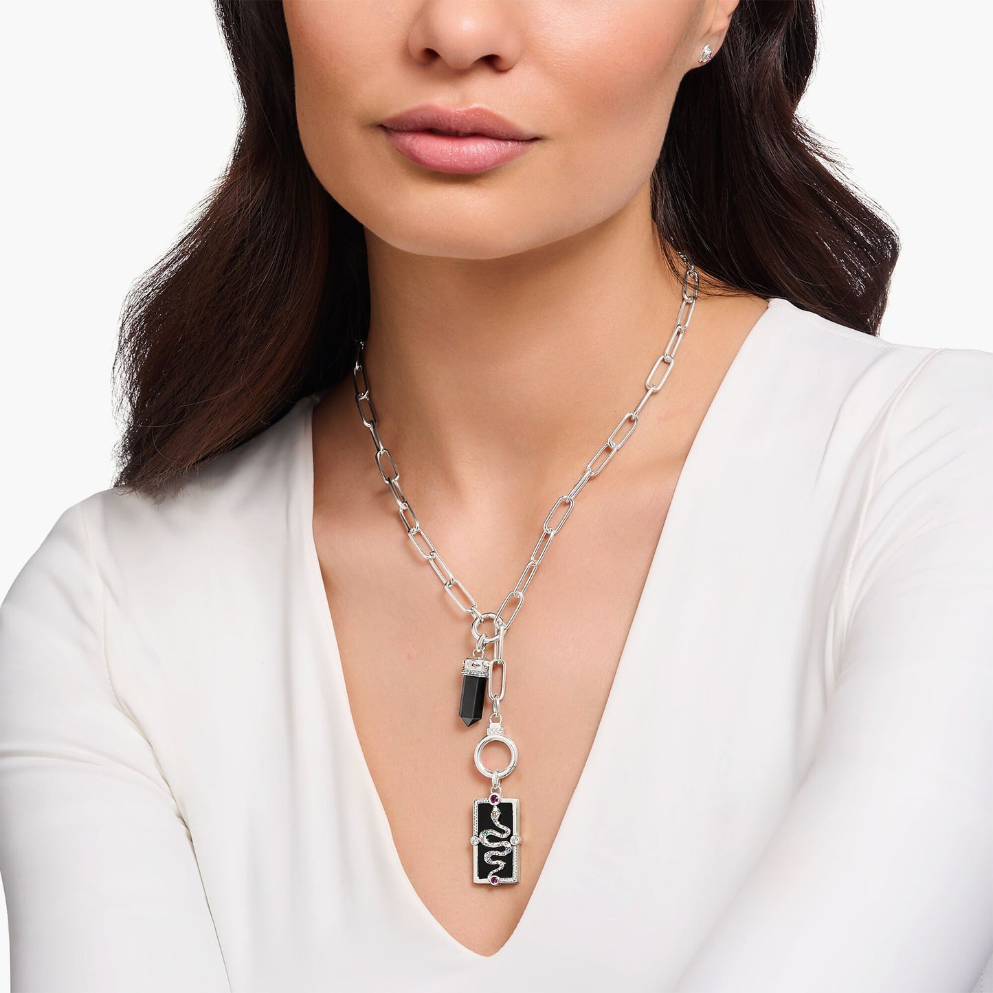 THOMAS SABO Silver Pendant with Onyx in Hexagon-Shape and Stones