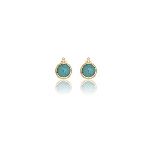NATURAL TURQUOISE AND TWO NATURAL DIAMOND DECEMBER EARRINGS GOLD