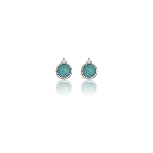 NATURAL TURQUOISE AND TWO NATURAL DIAMOND DECEMBER EARRINGS SILVER