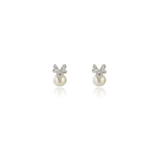 SWEETHEART BOW FRESHWATER PEARL EARRNGS