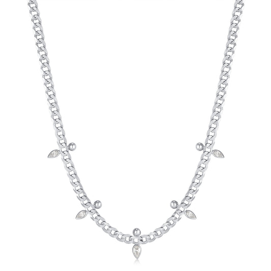 Ania Haie Silver Curb Chain Sparkle Point Necklace