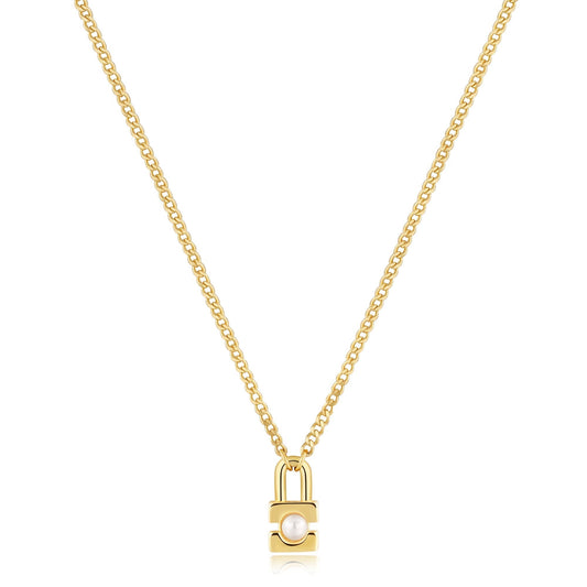 Ania Haie Gold Pearl Padlock Necklace