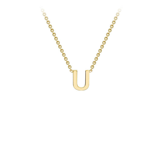 9K Yellow Gold 'U' Initial Adjustable Letter Necklace 38/43cm