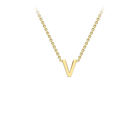 9K Yellow Gold 'V' Initial Adjustable Letter Necklace 38/43cm