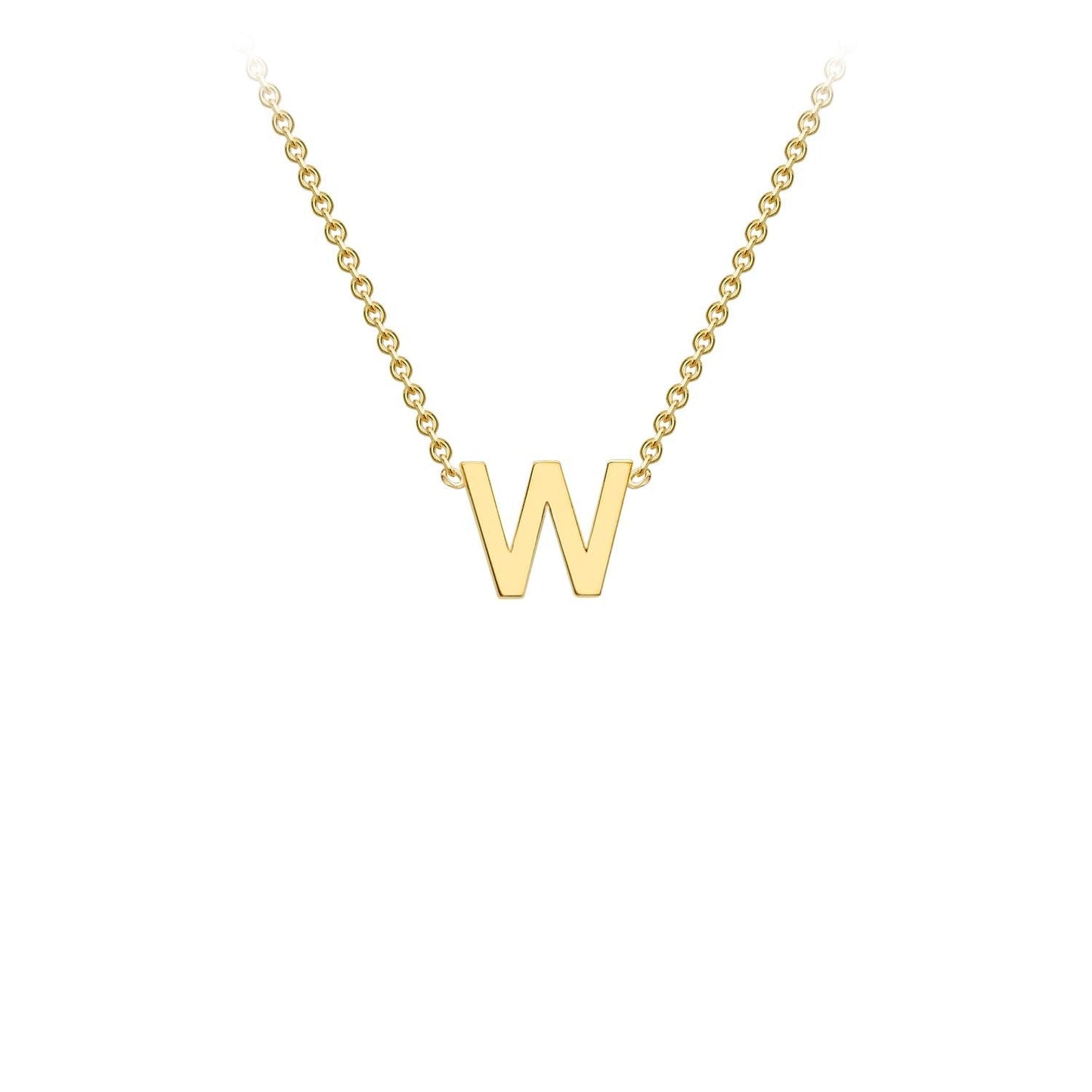 9K Yellow Gold 'W' Initial Adjustable Letter Necklace 38/43cm