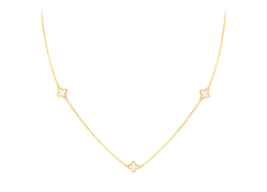 9K Yellow Gold 3 Mother-of-Pearl Petal Necklace 40-42.5 cm