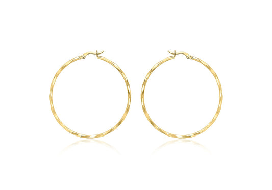9K Yellow Gold Diamond Cut Hoop Earrings 42mm