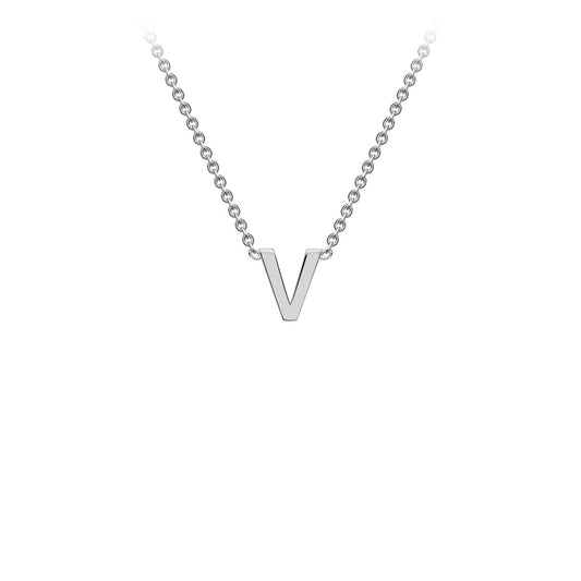 9K White Gold 'V' Initial Adjustable Letter Necklace 38/43cm