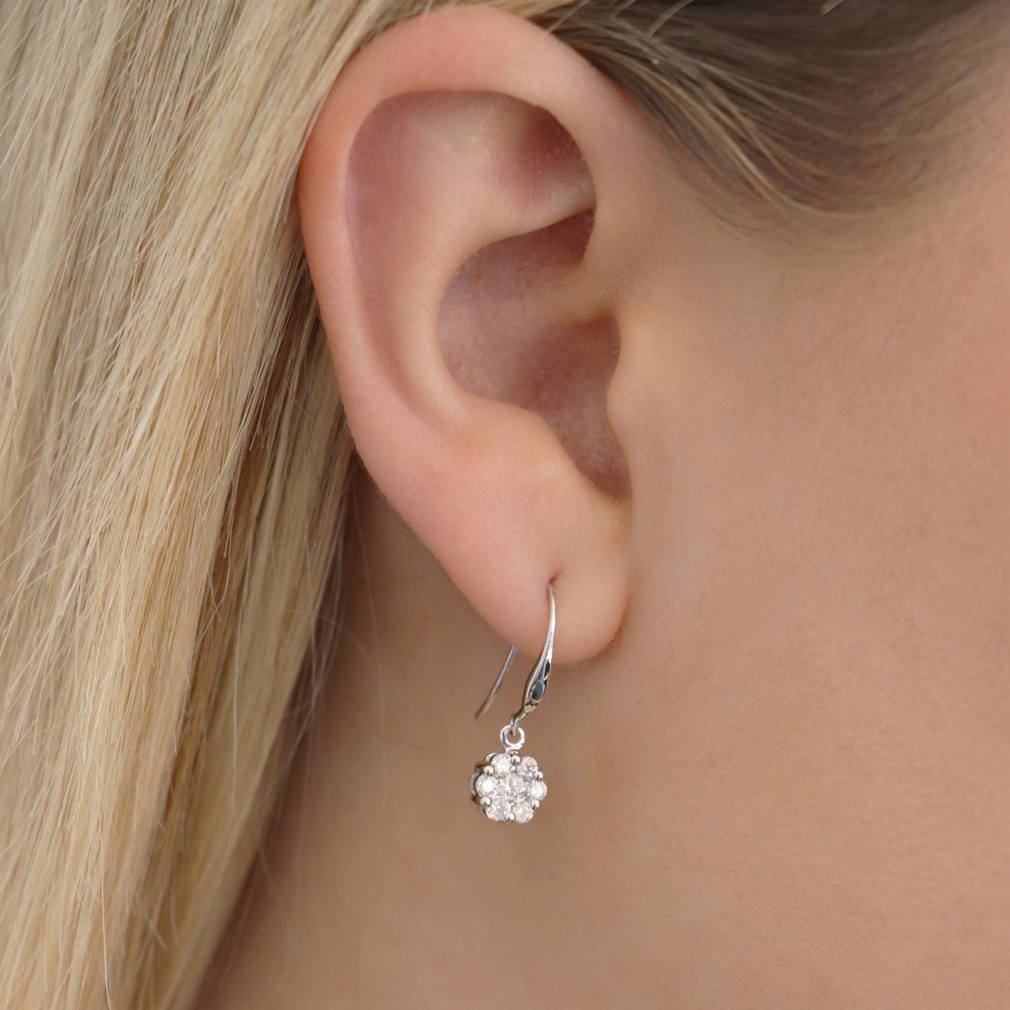 Cluster Hook Diamond Earrings with 0.50ct Diamonds in 9K White Gold - 9WSH50GH