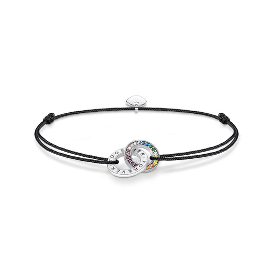 THOMAS SABO Textile Bracelet Black with Two Rings Silver Blackened
