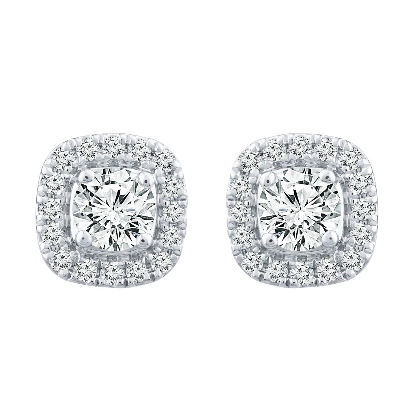 Halo Stud Earrings with 0.50ct Diamonds in 9K White Gold - EF-5970-W