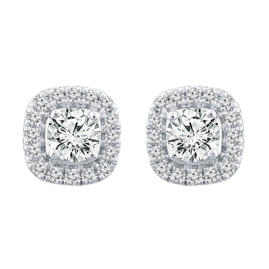 Halo Stud Earrings with 0.50ct Diamonds in 9K White Gold - EF-5970-W